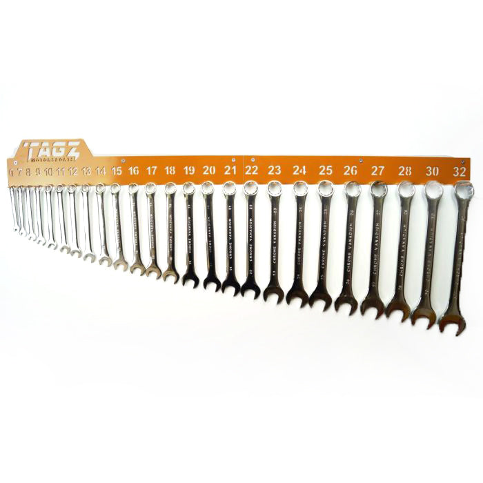 FIR TAGZ SPANNER RACK ORANGE, SUIT 25 SPANNERS 6mm-32mm, SPANNER ORGANISER