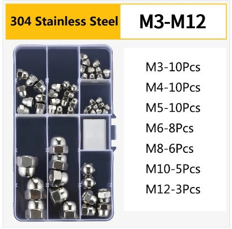 DIRT RACING  52pcs Dome Cap Nut 304 Stainless Steel Set M3 M4 M5 M6 M8 M10 M12