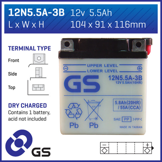 Battery GS 12N5.5A3B-12V - Dry Cell, No Acid Pack