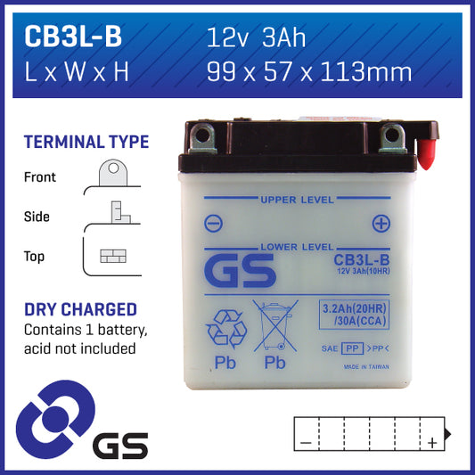 Battery GS CB3LB-12V - Dry Cell, No Acid Pack