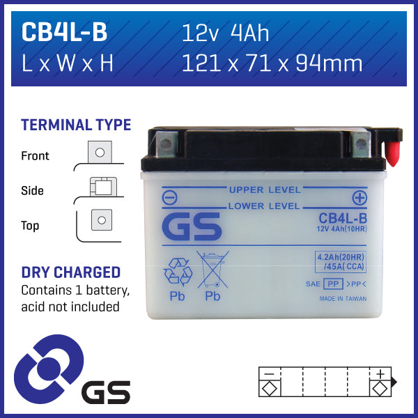 Battery GS CB4LB-12V - Dry Cell, No Acid Pack