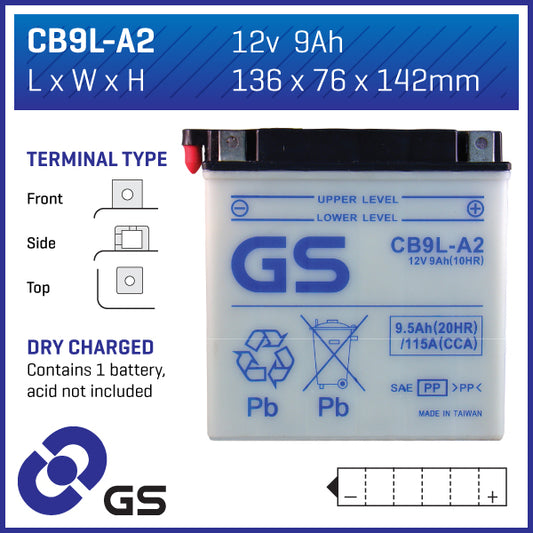 Battery GS CB9LA2-12V - Dry Cell, No Acid Pack