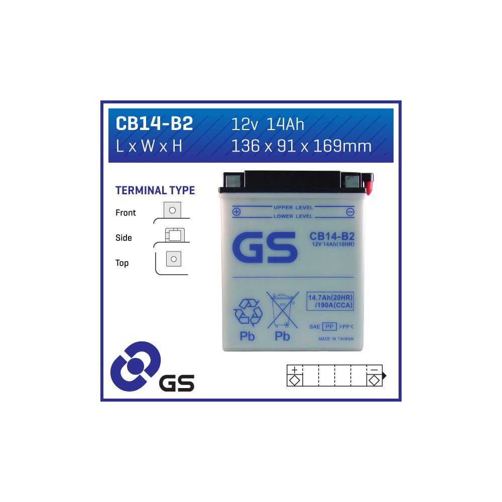 Battery GS CB14B2-12V - Dry Cell, Includes Acid Pack