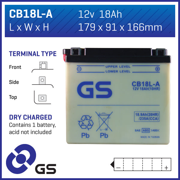 Battery GS CB18LA-12V - Dry Cell, No Acid Pack