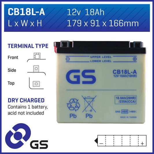 Battery GS CB18LA-12V - Dry Cell, No Acid Pack