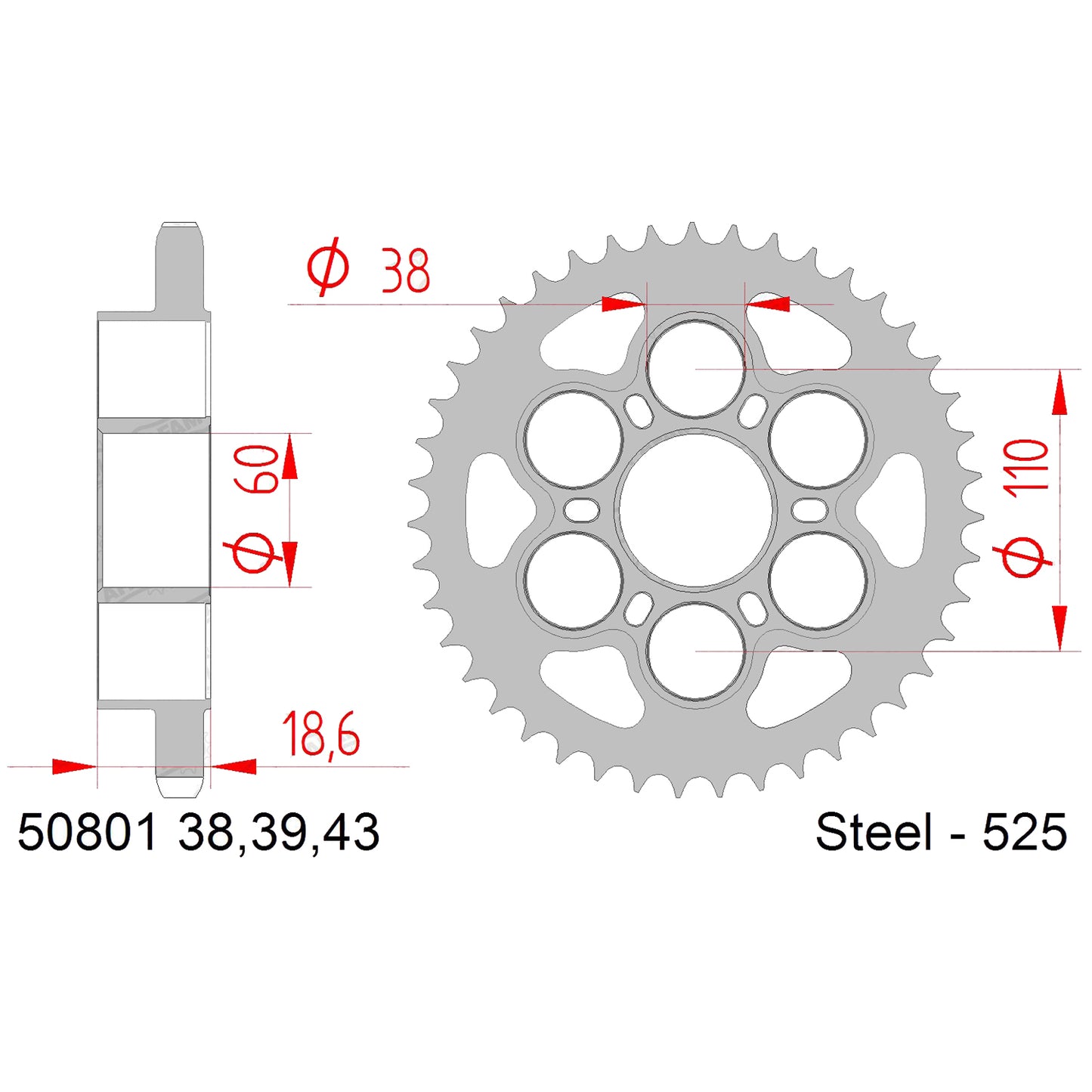 Sprocket Rear CHT 2115 SuperSprox RST-737-525-43 For 525 CHAIN Ducati fitment - Special Order