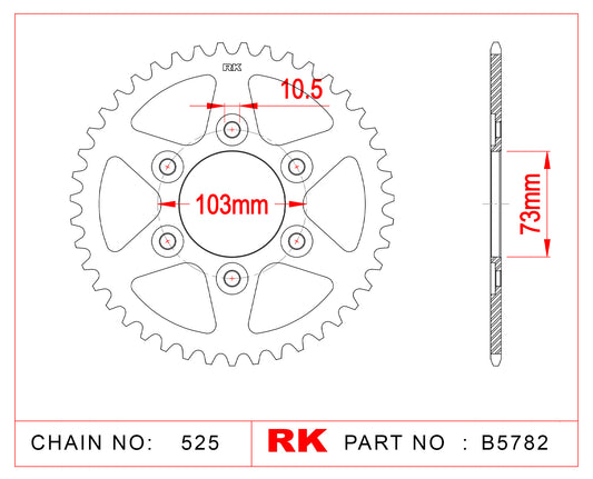 Sprocket Rear RK-B5782-43 (JTR-765-43 AFAM-50807) For 525 CHAIN