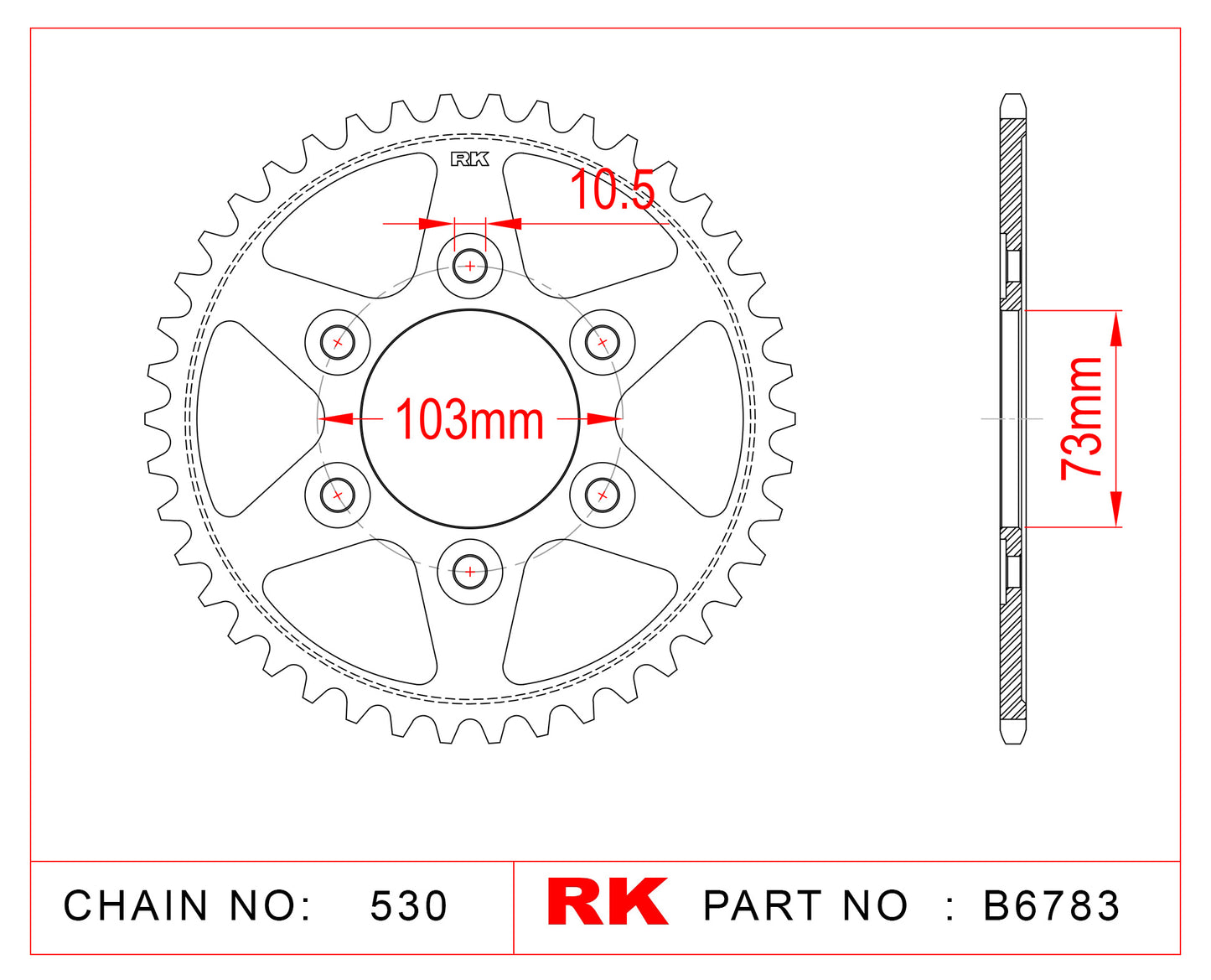 Sprocket Rear RK-B6783-43 (JTR-766-43 AFAM-50902) For 530 CHAIN