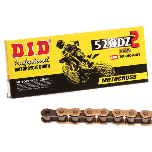 DID Chain 520 x 118 DZ2 Racing Gold and Black Chain for Honda, Kawasaki, KTM, Yamaha, Suzuki 125-450cc, from 91-23