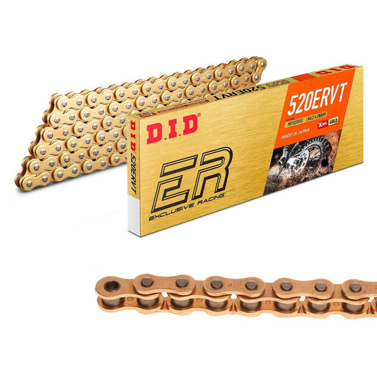 DID Chain 520 x 120 ERVT Racing Gold and Gold Narrow X-Ring Chain, for Honda, Kawasaki, KTM, Yamaha, Suzuki 125-450cc, from 91-23