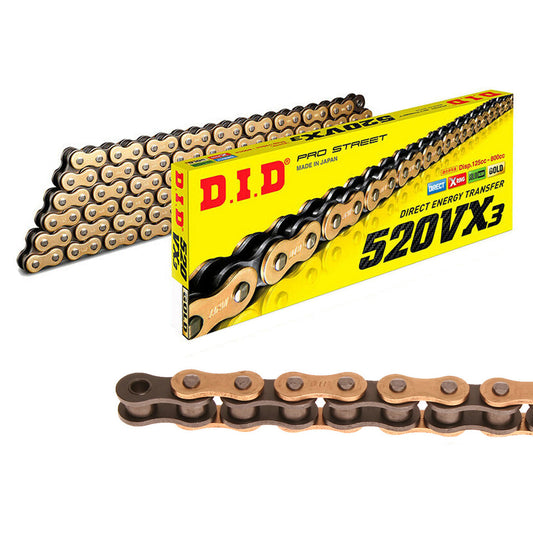 DID Chain 520 x 130 VX3 Heavy Duty Gold and Black X-Ring Chain