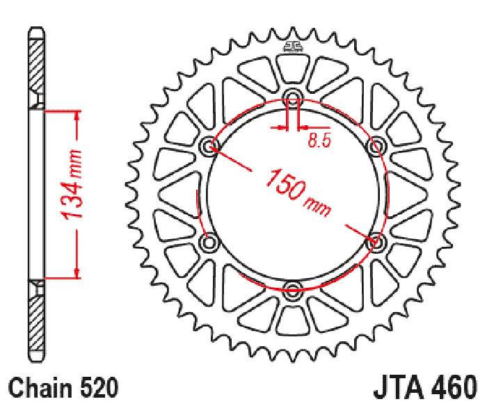 JT REAR SPROCKET ALLOY GOLD 460, JTA460.50GLD 7075-T6 Aluminium