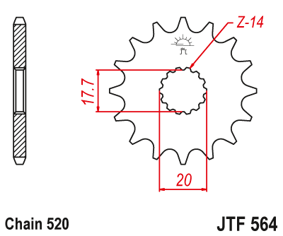 JT Front Sprocket Yamaha YZ125 87-44. GAS GAS 125 EC 03-15, 14 TEETH