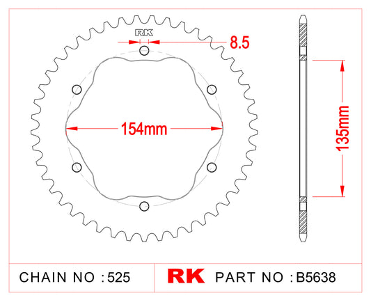 Sprocket Rear Quick-Change type RK B5638-41 For 525 CHAIN Needs* RK E0035 PCD3 Adaptor