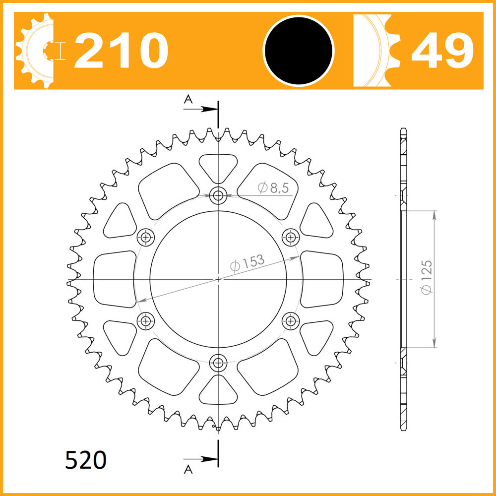 SuperSprox Rear Alloy MX RAL-210-49-BLK