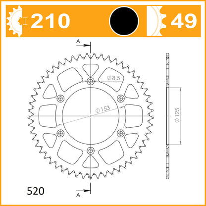 SuperSprox Rear Alloy MX RAL-210-49-BLK