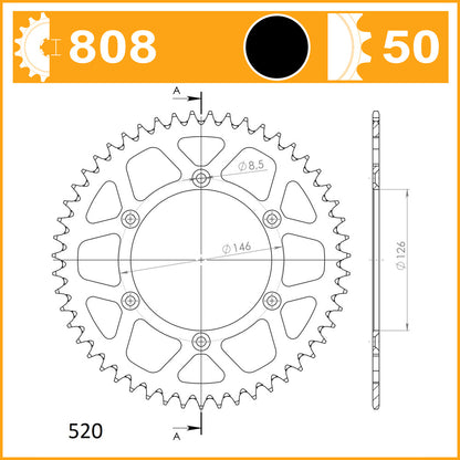 SuperSprox Rear Alloy MX RAL-808-50-BLK