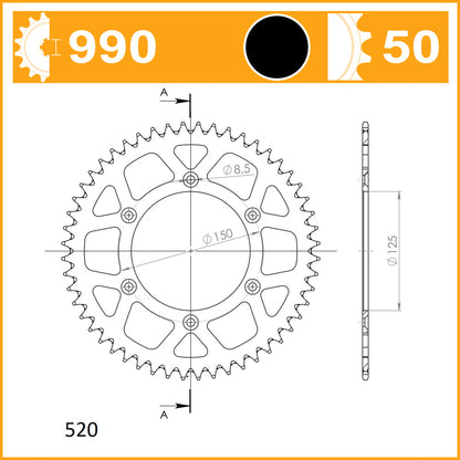 SuperSprox Rear Alloy MX RAL-990-50-BLK