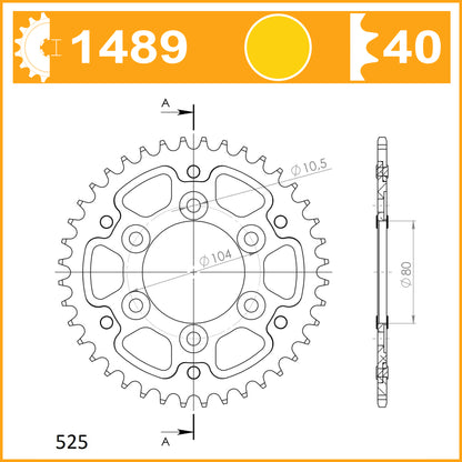 SuperSprox Rear Stealth RST-1489-40-GLD For 525 CHAIN