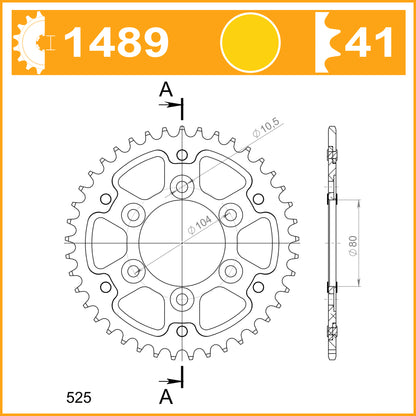 SuperSprox Rear Stealth RST-1489-41-GLD For 525 CHAIN