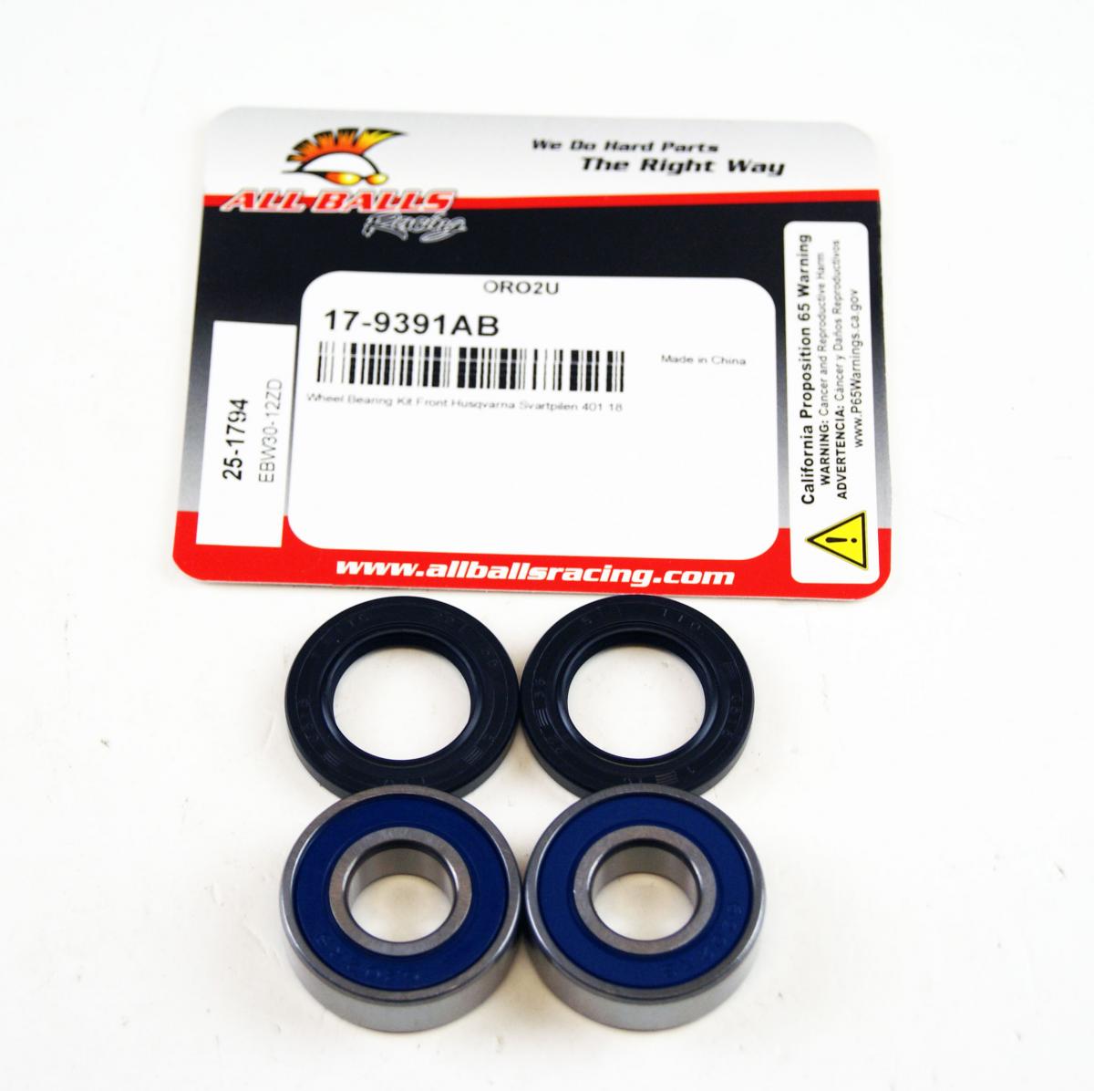 ALL BALLS WHEEL BEARING KIT FRONT 2018 HUSQVARNA SVARTPILEN 401, ALLBALLS 25-1794 ROAD