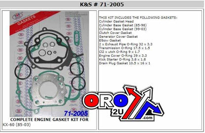 K&S Technologies GASKET FULL SET 85-04 KX60 RM KS71-2005