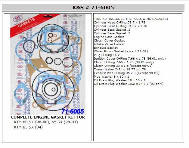 K&S Technologies GASKET FULL SET KTM60/65 18PC