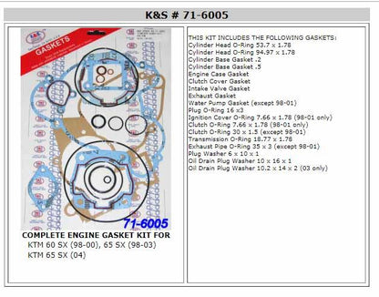 K&S Technologies GASKET FULL SET KTM60/65 18PC