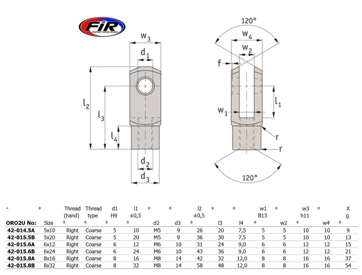 FIR UNIVERSAL BRAKE CLEVIS M6x12 EACH, CLEVIS JOINT & PIN RH COARSE (A), / R3389.R061