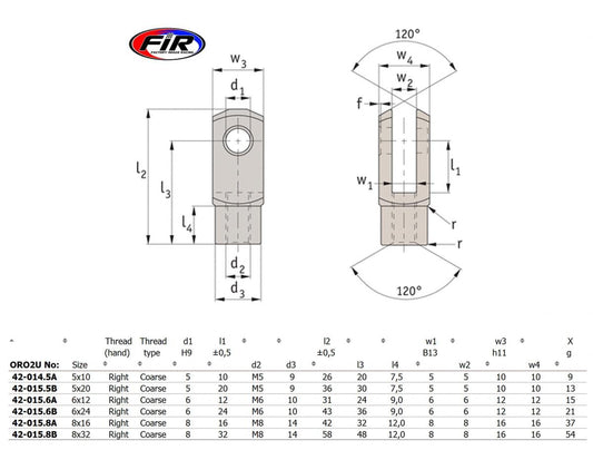 FIR UNIVERSAL BRAKE CLEVIS M5x10 EACH, CLEVIS JOINT & PIN RH COARSE (A), / R3389.R051