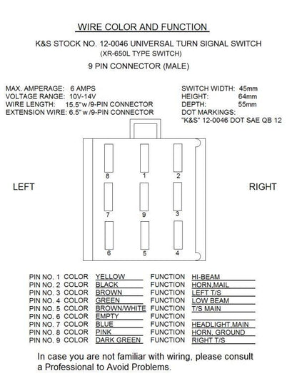 K&S Technologies SWITCH UNIVERSAL 35020-MY6-670, HONDA XR650L TYPE, KS12-0046