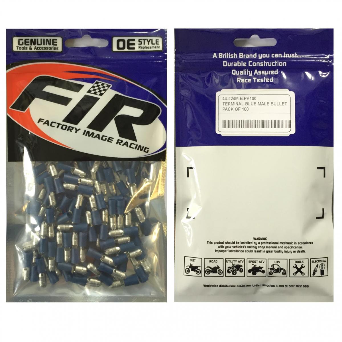 FIR TERMINAL BLUE MALE BULLET, PACK OF 100