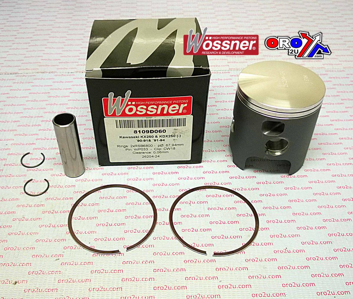 WOSSNER PISTON KIT 90-91 KX250 67.40 B, WOSSNER 8109DB KAWASAKI MX