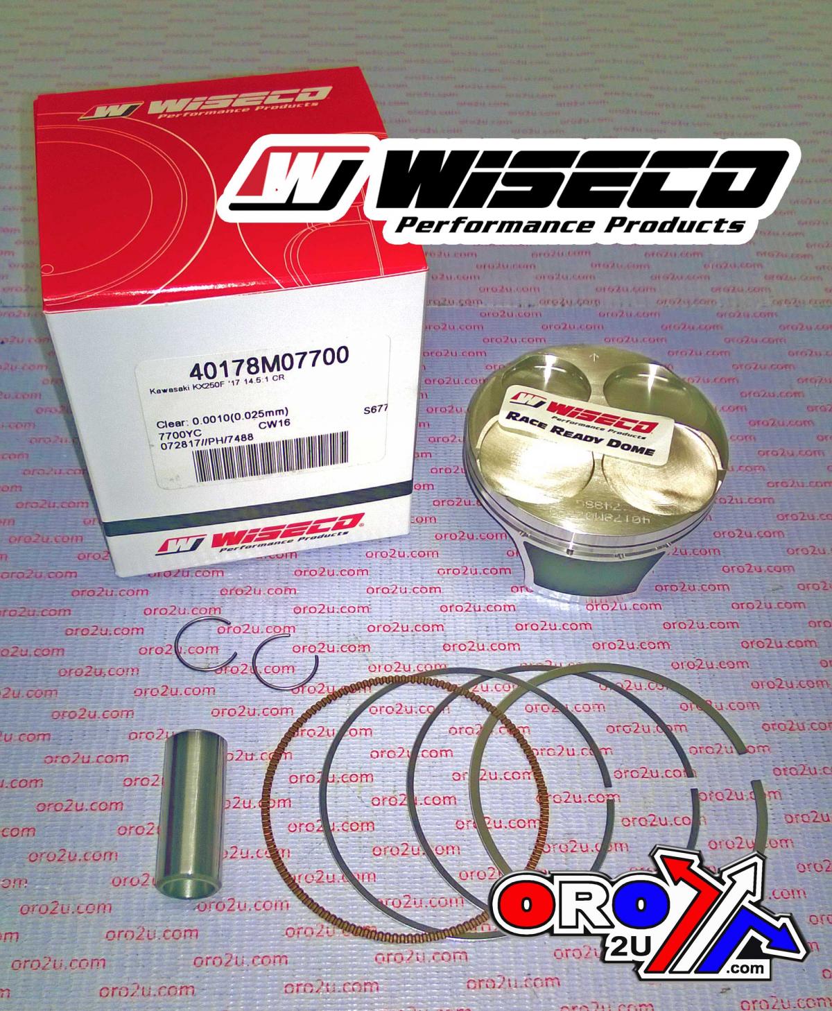 WISECO PISTON KIT KX250F 2017-18 14.5:1 Hi-Comp., WISECO 40178M07700 77mm, ArmorGlide