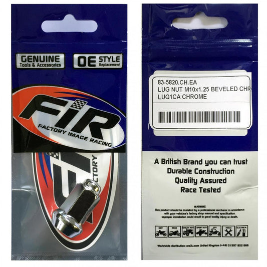 FIR LUG NUT M10x1.25 BEVELED CHROM, LUG1CA CHROME /