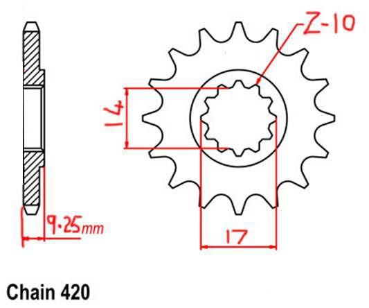 PSYCHIC FRONT SPROCKET 10T M232608, LEM 10T. ID 14 / 17MM. T 9.5MM, PSYCHIC MX-03088